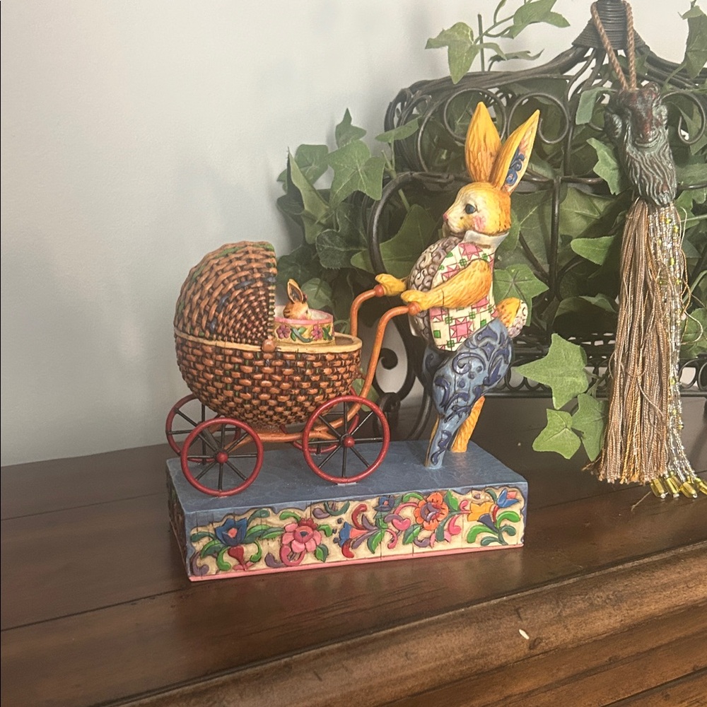 Jim Shore Rabbit Figurine with Baby Carriage